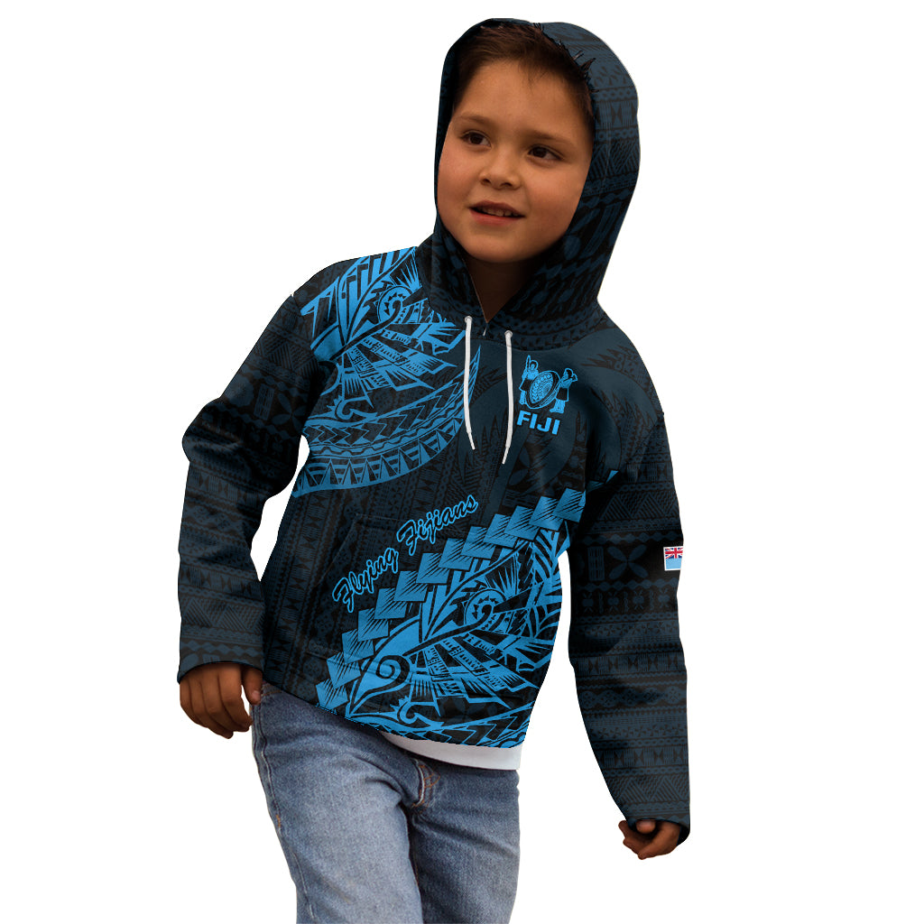 Fiji Rugby Kid Hoodie Kaiviti Fijian Tribal World Cup Blue No2 - Wonder Print Shop
