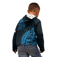 Fiji Rugby Kid Hoodie Kaiviti Fijian Tribal World Cup Blue No2 - Wonder Print Shop