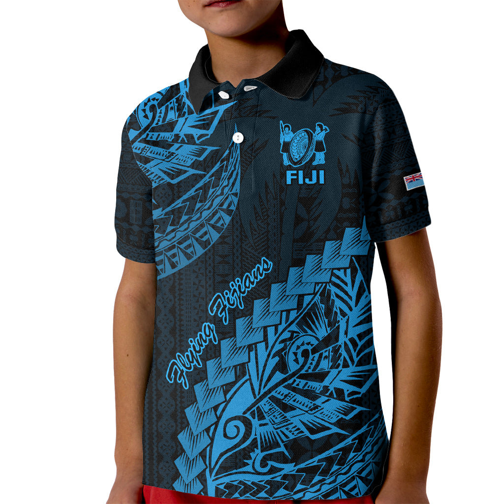 Fiji Rugby Kid Polo Shirt Kaiviti Fijian Tribal World Cup Blue No2 - Wonder Print Shop