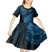 Fiji Rugby Kid Short Sleeve Dress Kaiviti Fijian Tribal World Cup Blue No2 - Wonder Print Shop