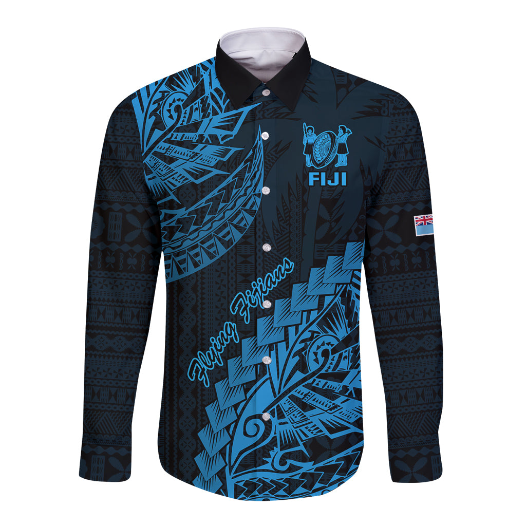 Fiji Rugby Long Sleeve Button Shirt Kaiviti Fijian Tribal World Cup Blue No2 - Wonder Print Shop