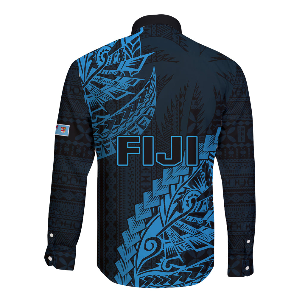 Fiji Rugby Long Sleeve Button Shirt Kaiviti Fijian Tribal World Cup Blue No2 - Wonder Print Shop