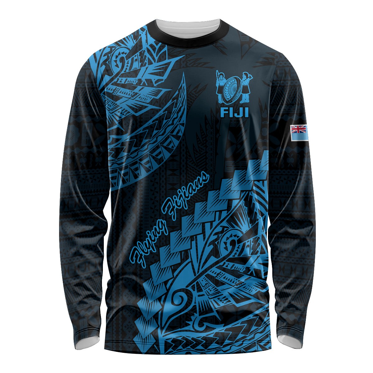 Fiji Rugby Long Sleeve Shirt Kaiviti Fijian Tribal World Cup Blue No2 - Wonder Print Shop