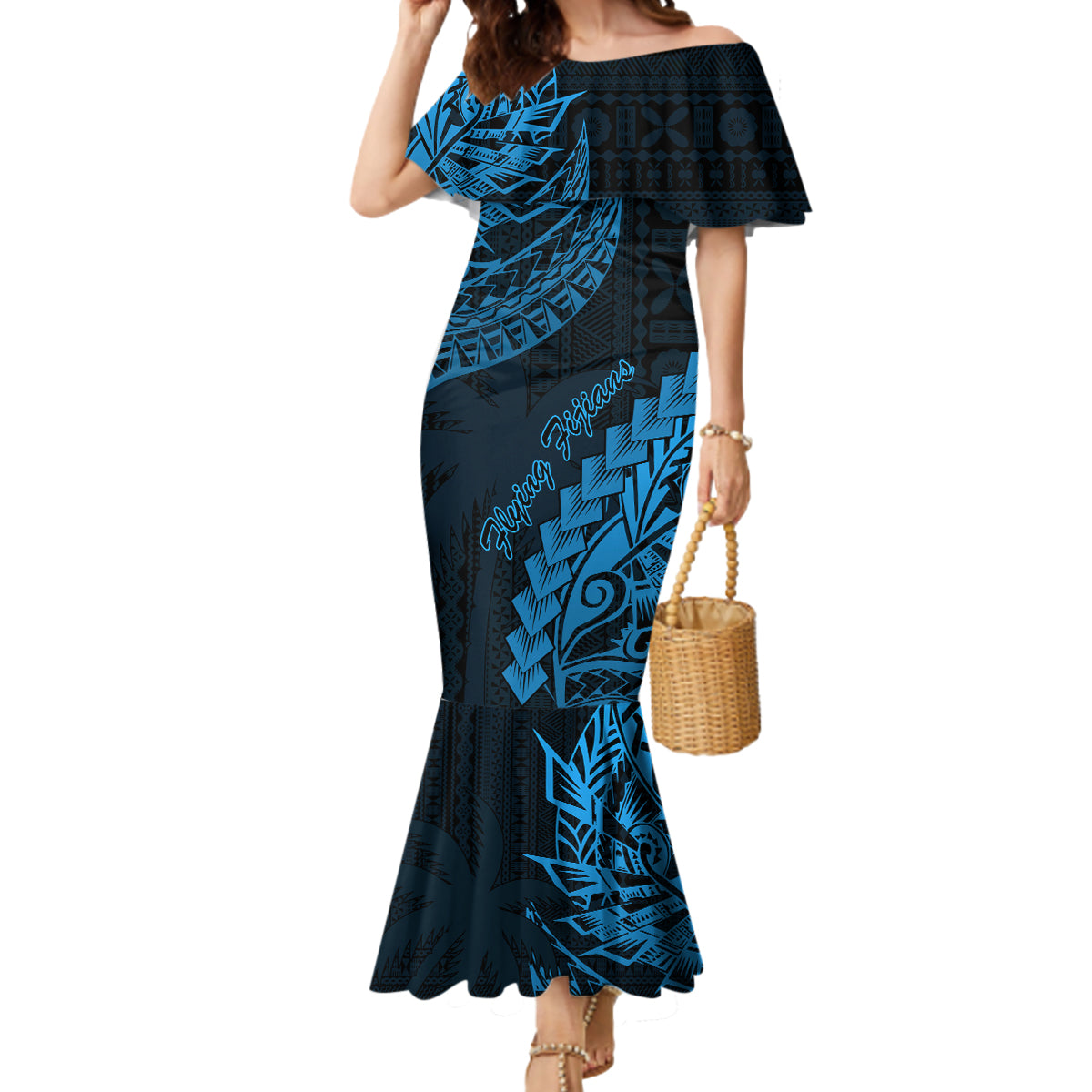 Fiji Rugby Mermaid Dress Kaiviti Fijian Tribal World Cup Blue No2 - Wonder Print Shop