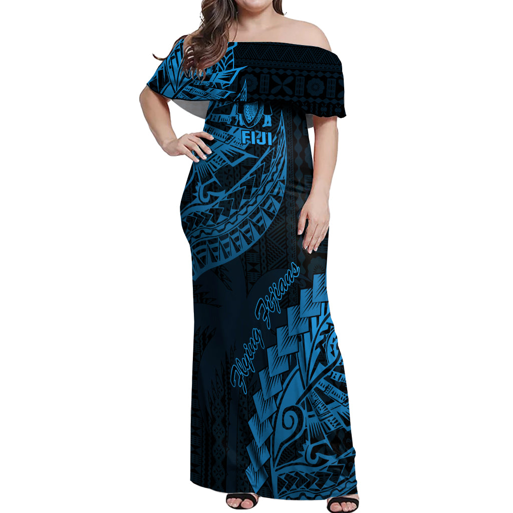 Fiji Rugby Off Shoulder Maxi Dress Kaiviti Fijian Tribal World Cup Blue No2 - Wonder Print Shop