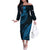 Fiji Rugby Off The Shoulder Long Sleeve Dress Kaiviti Fijian Tribal World Cup Blue No2 - Wonder Print Shop
