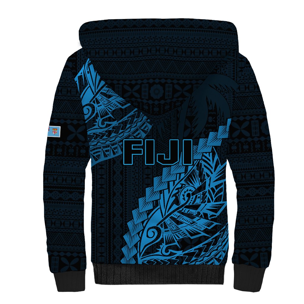 Fiji Rugby Sherpa Hoodie Kaiviti Fijian Tribal World Cup Blue No2 - Wonder Print Shop