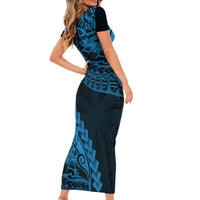Fiji Rugby Short Sleeve Bodycon Dress Kaiviti Fijian Tribal World Cup Blue No2 - Wonder Print Shop