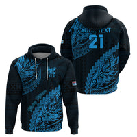 Custom Fiji Rugby Hoodie Kaiviti Fijian Tribal World Cup Blue No2 - Wonder Print Shop