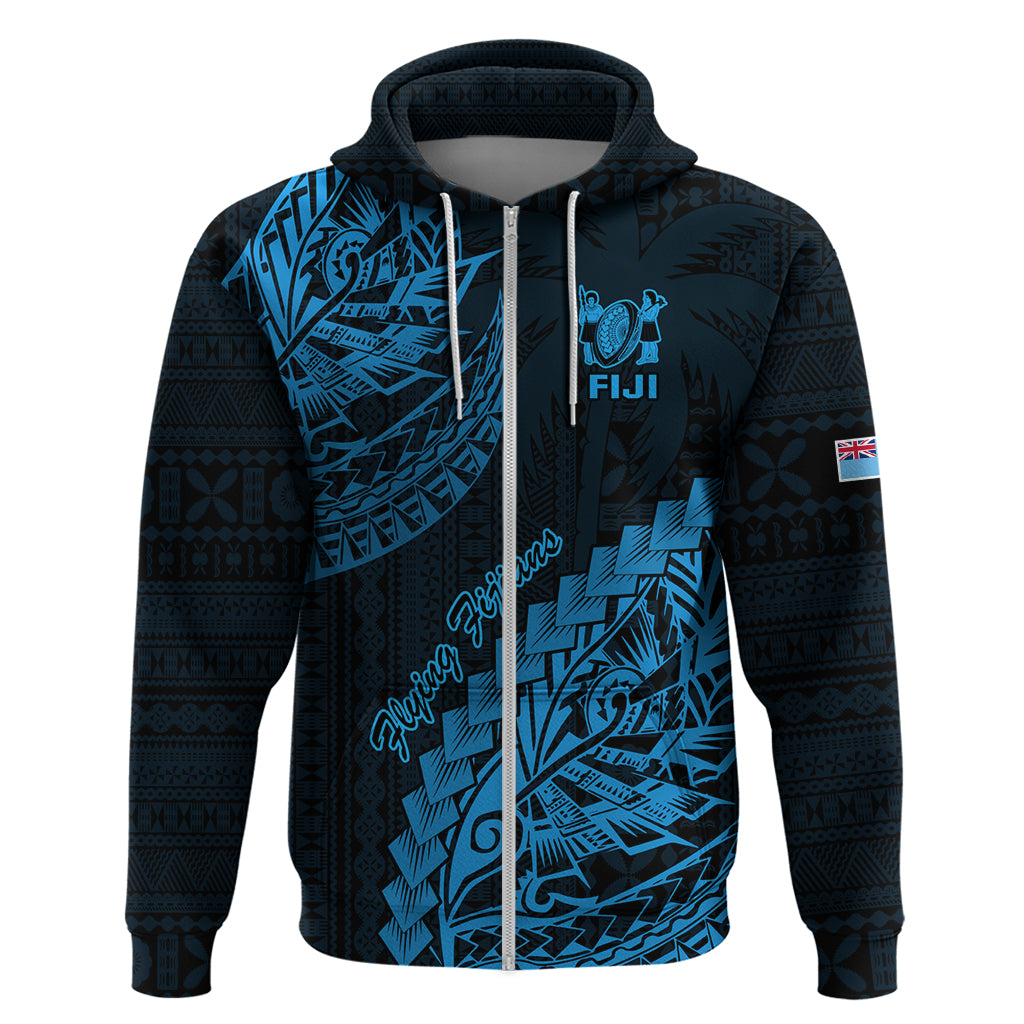 Custom Fiji Rugby Hoodie Kaiviti Fijian Tribal World Cup Blue No2 - Wonder Print Shop