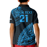 Custom Fiji Rugby Kid Polo Shirt Kaiviti Fijian Tribal World Cup Blue No2 - Wonder Print Shop