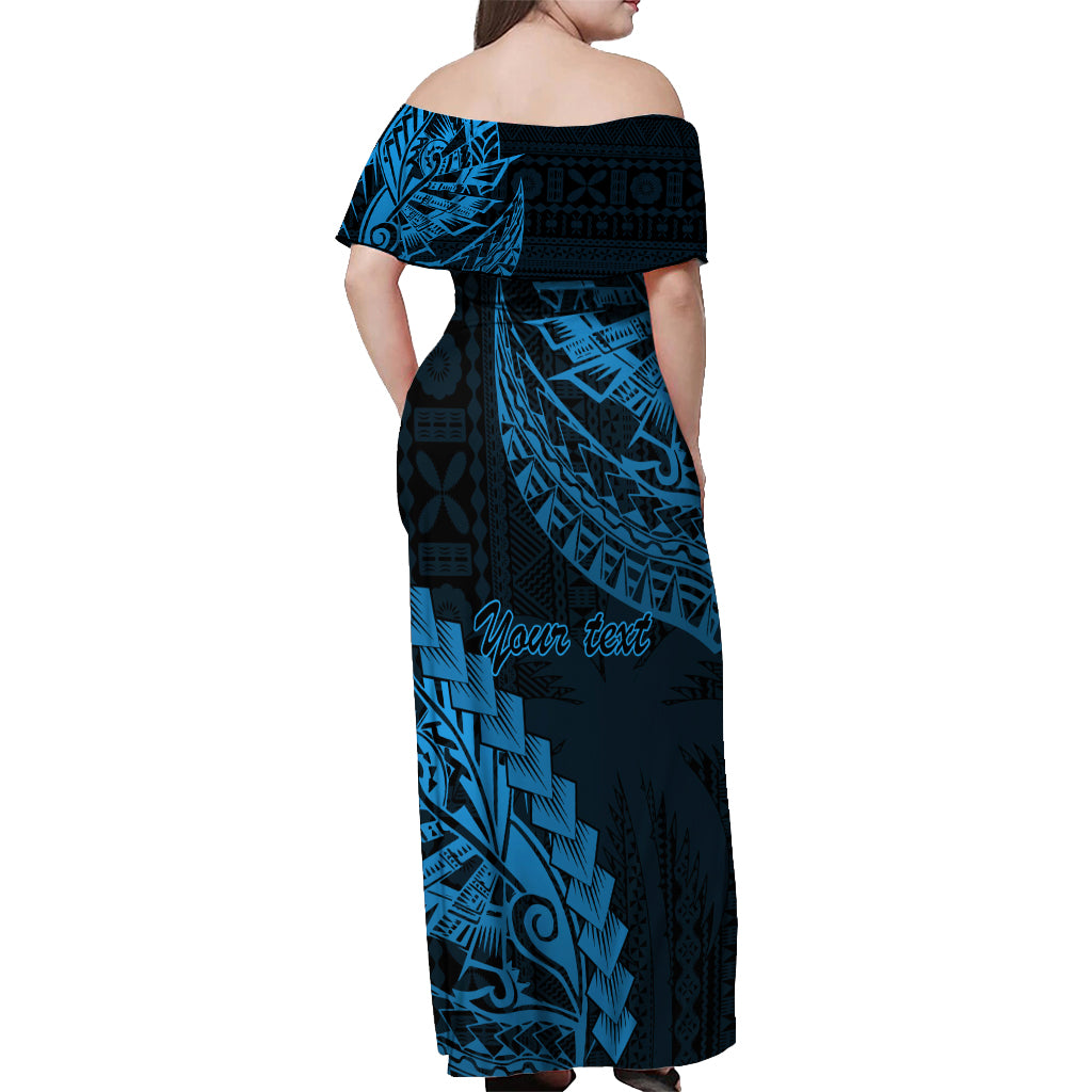Custom Fiji Rugby Off Shoulder Maxi Dress Kaiviti Fijian Tribal World Cup Blue No2 - Wonder Print Shop