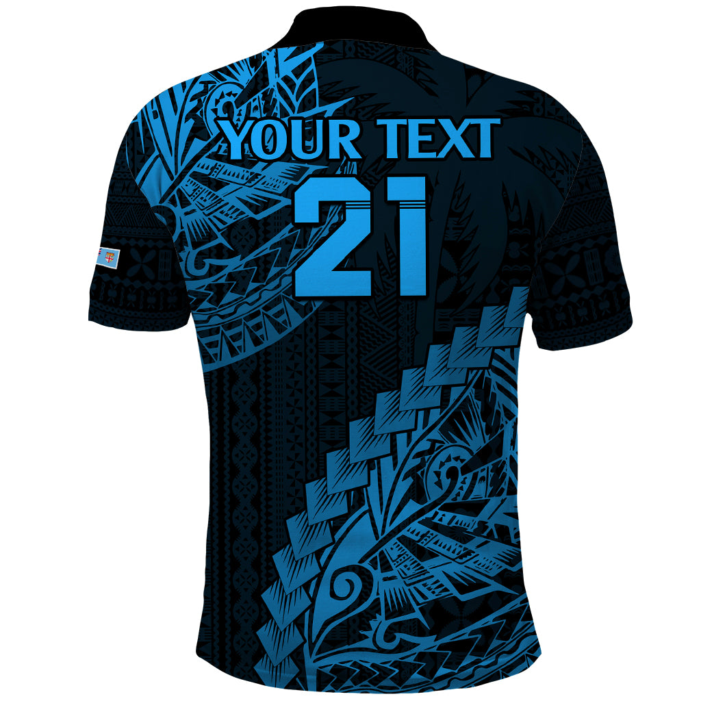 Custom Fiji Rugby Polo Shirt Kaiviti Fijian Tribal World Cup Blue No2 - Wonder Print Shop