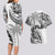 Fiji Rugby Couples Matching Long Sleeve Bodycon Dress and Hawaiian Shirt Kaiviti Fijian Tribal World Cup White LT9 - Wonder Print Shop