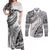 Fiji Rugby Couples Matching Off Shoulder Maxi Dress and Long Sleeve Button Shirt Kaiviti Fijian Tribal World Cup White LT9 - Wonder Print Shop
