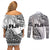 Fiji Rugby Couples Matching Off Shoulder Short Dress and Long Sleeve Button Shirt Kaiviti Fijian Tribal World Cup White LT9 - Wonder Print Shop