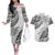 Fiji Rugby Couples Matching Off The Shoulder Long Sleeve Dress and Hawaiian Shirt Kaiviti Fijian Tribal World Cup White LT9 - Wonder Print Shop