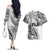 Fiji Rugby Couples Matching Off The Shoulder Long Sleeve Dress and Hawaiian Shirt Kaiviti Fijian Tribal World Cup White LT9 - Wonder Print Shop