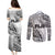 Fiji Rugby Couples Matching Puletasi Dress and Long Sleeve Button Shirt Kaiviti Fijian Tribal World Cup White LT9 - Wonder Print Shop
