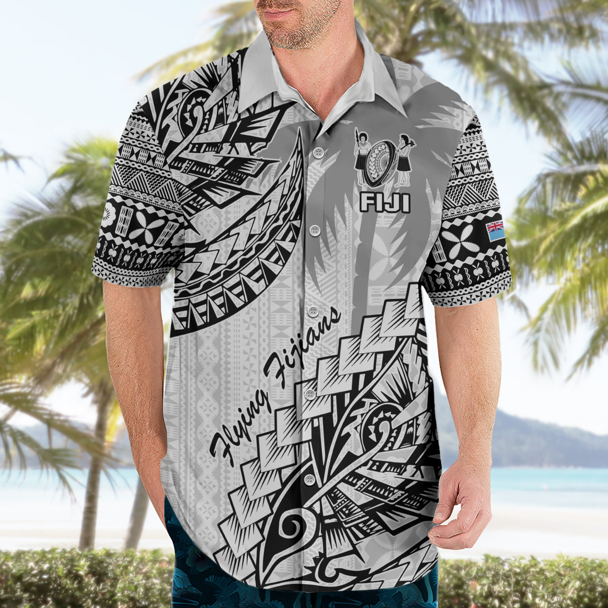 Fiji Rugby Hawaiian Shirt Kaiviti Fijian Tribal World Cup White - Wonder Print Shop