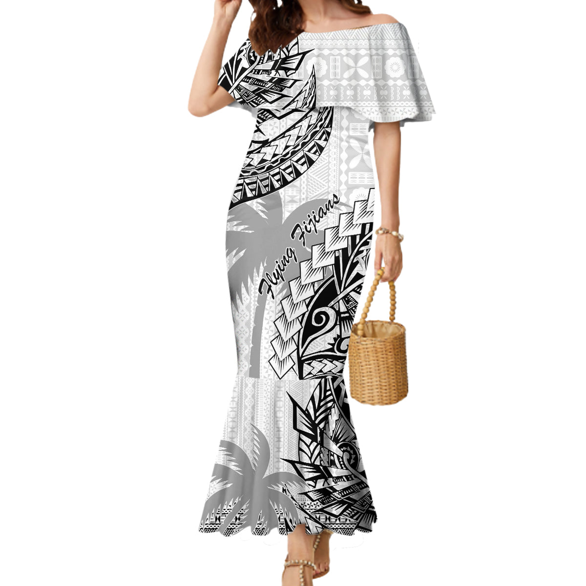 Fiji Rugby Mermaid Dress Kaiviti Fijian Tribal World Cup White - Wonder Print Shop