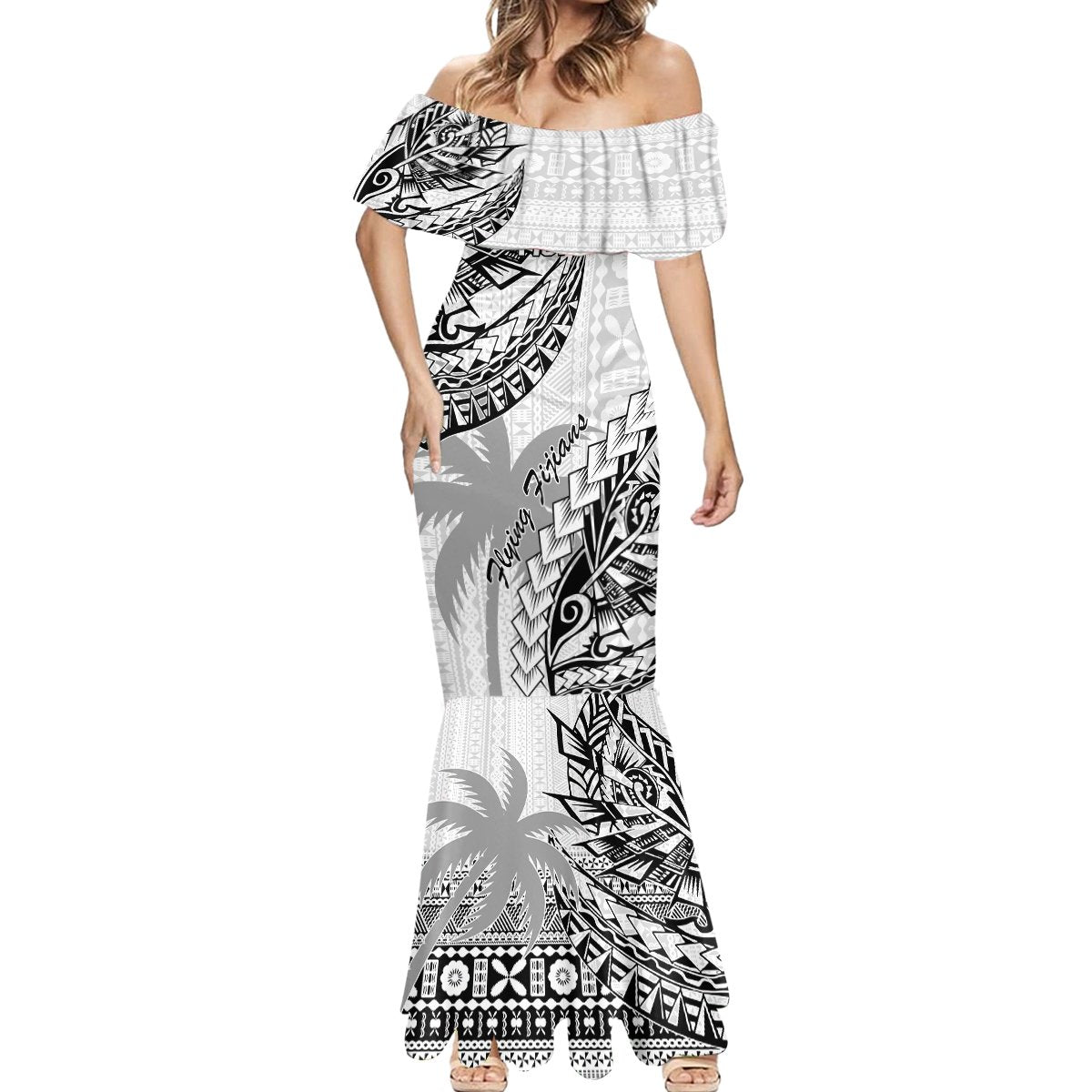 Fiji Rugby Mermaid Dress Kaiviti Fijian Tribal World Cup White - Wonder Print Shop