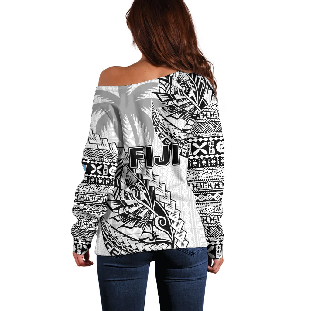 Fiji Rugby Off Shoulder Sweater Kaiviti Fijian Tribal World Cup White - Wonder Print Shop