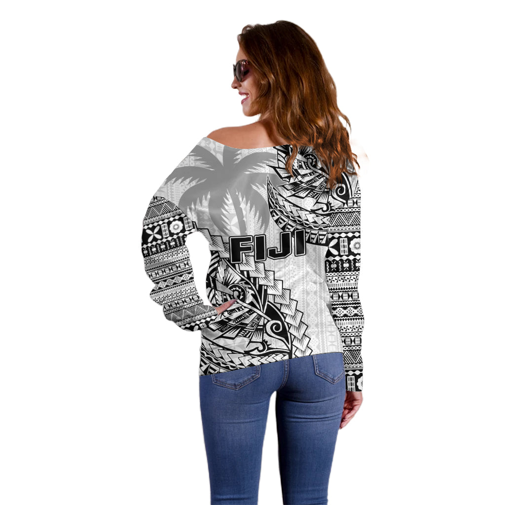 Fiji Rugby Off Shoulder Sweater Kaiviti Fijian Tribal World Cup White - Wonder Print Shop