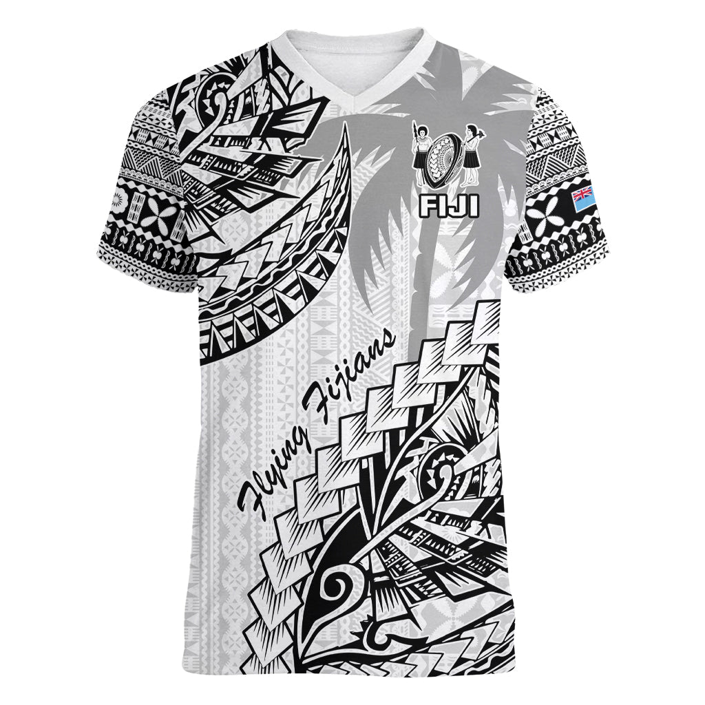 Fiji Rugby Women V Neck T Shirt Kaiviti Fijian Tribal World Cup White - Wonder Print Shop