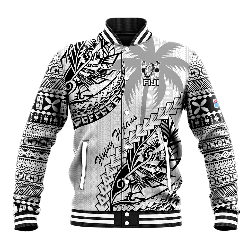 Custom Fiji Rugby Baseball Jacket Kaiviti Fijian Tribal World Cup White LT9 - Wonder Print Shop