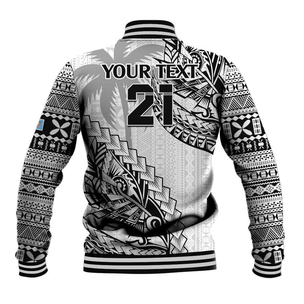 Custom Fiji Rugby Baseball Jacket Kaiviti Fijian Tribal World Cup White LT9 - Wonder Print Shop