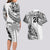 Custom Fiji Rugby Couples Matching Long Sleeve Bodycon Dress and Hawaiian Shirt Kaiviti Fijian Tribal World Cup White LT9 - Wonder Print Shop