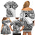 Custom Fiji Rugby Family Matching Off Shoulder Short Dress and Hawaiian Shirt Kaiviti Fijian Tribal World Cup White LT9 - Wonder Print Shop