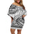 Custom Fiji Rugby Family Matching Off Shoulder Short Dress and Hawaiian Shirt Kaiviti Fijian Tribal World Cup White LT9 - Wonder Print Shop