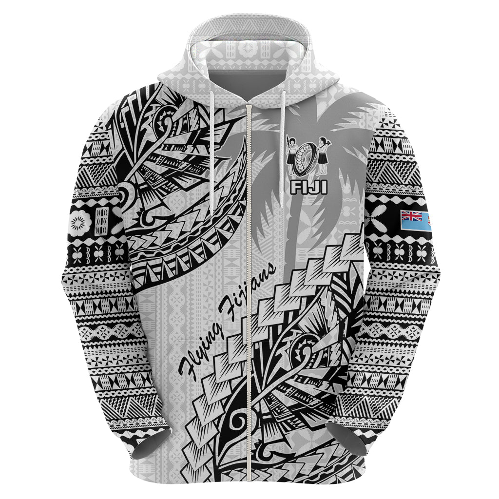 Custom Fiji Rugby Hoodie Kaiviti Fijian Tribal World Cup White - Wonder Print Shop