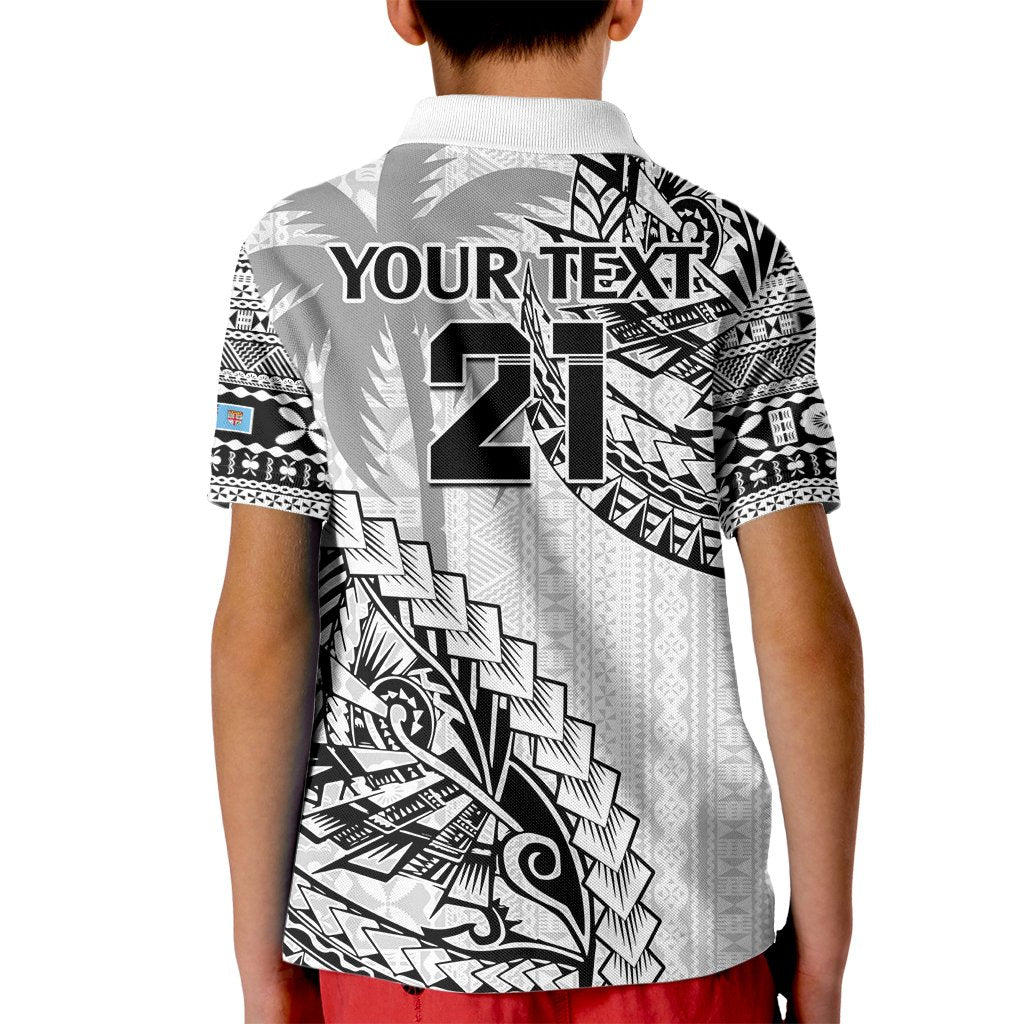 Custom Fiji Rugby Kid Polo Shirt Kaiviti Fijian Tribal World Cup White - Wonder Print Shop