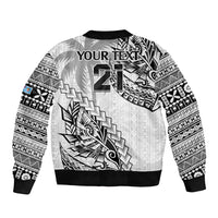Custom Fiji Rugby Sleeve Zip Bomber Jacket Kaiviti Fijian Tribal World Cup White - Wonder Print Shop