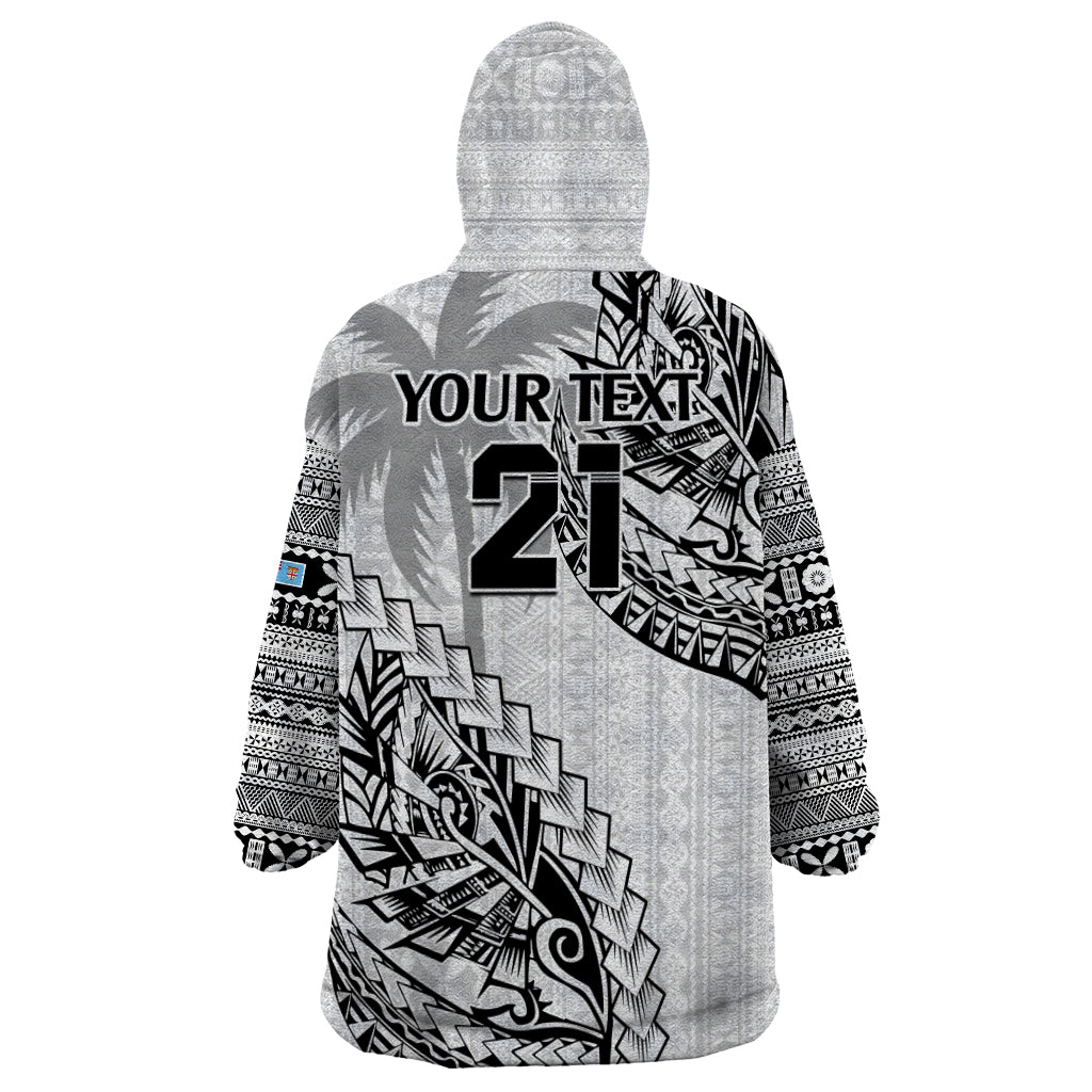 Custom Fiji Rugby Wearable Blanket Hoodie Kaiviti Fijian Tribal World Cup White - Wonder Print Shop