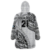 Custom Fiji Rugby Wearable Blanket Hoodie Kaiviti Fijian Tribal World Cup White - Wonder Print Shop