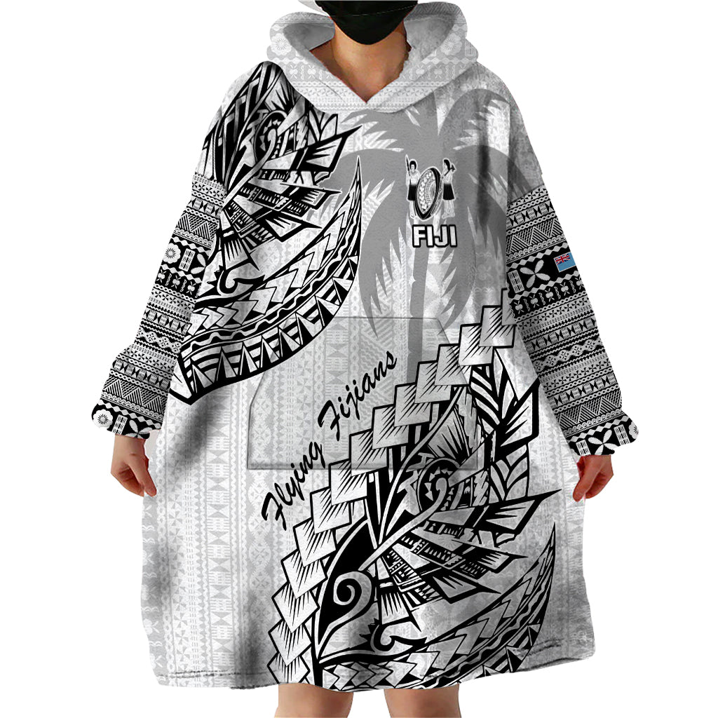 Custom Fiji Rugby Wearable Blanket Hoodie Kaiviti Fijian Tribal World Cup White - Wonder Print Shop