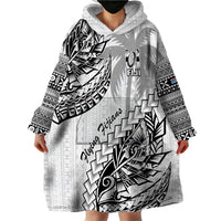 Custom Fiji Rugby Wearable Blanket Hoodie Kaiviti Fijian Tribal World Cup White - Wonder Print Shop