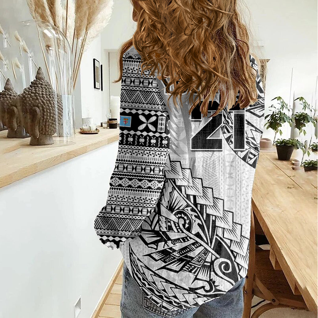 Custom Fiji Rugby Women Casual Shirt Kaiviti Fijian Tribal World Cup White - Wonder Print Shop