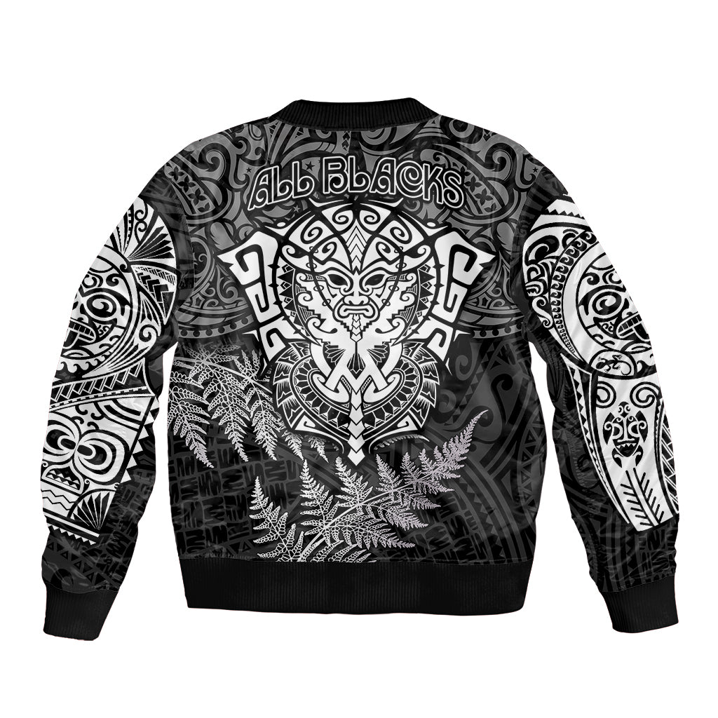 New Zealand Rugby Bomber Jacket Silver Fern All Black Mix Ta Moko White Style LT9 - Wonder Print Shop