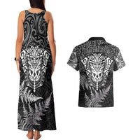 New Zealand Rugby Couples Matching Tank Maxi Dress and Hawaiian Shirt Silver Fern All Black Mix Ta Moko White Style LT9 - Wonder Print Shop