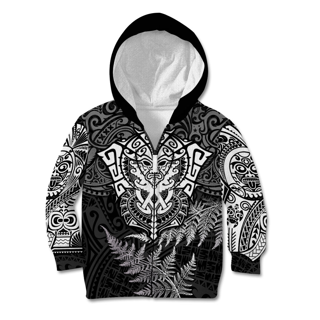 New Zealand Rugby Kid Hoodie Silver Fern All Black Mix Ta Moko White Style - Wonder Print Shop