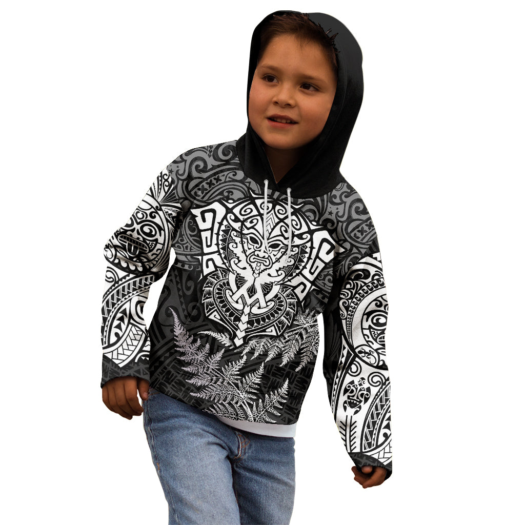 New Zealand Rugby Kid Hoodie Silver Fern All Black Mix Ta Moko White Style - Wonder Print Shop