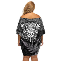 New Zealand Rugby Off Shoulder Short Dress Silver Fern All Black Mix Ta Moko White Style - Wonder Print Shop