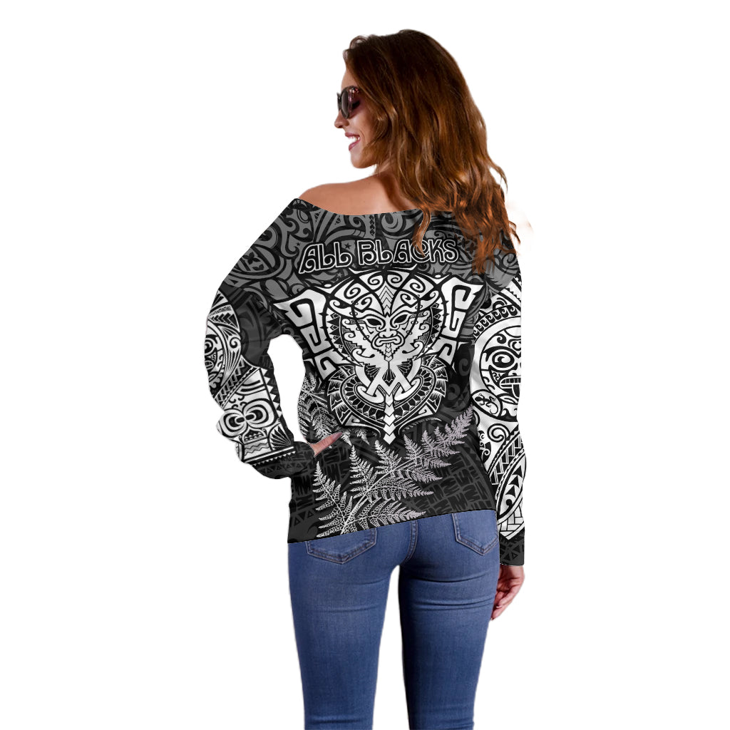 New Zealand Rugby Off Shoulder Sweater Silver Fern All Black Mix Ta Moko White Style - Wonder Print Shop