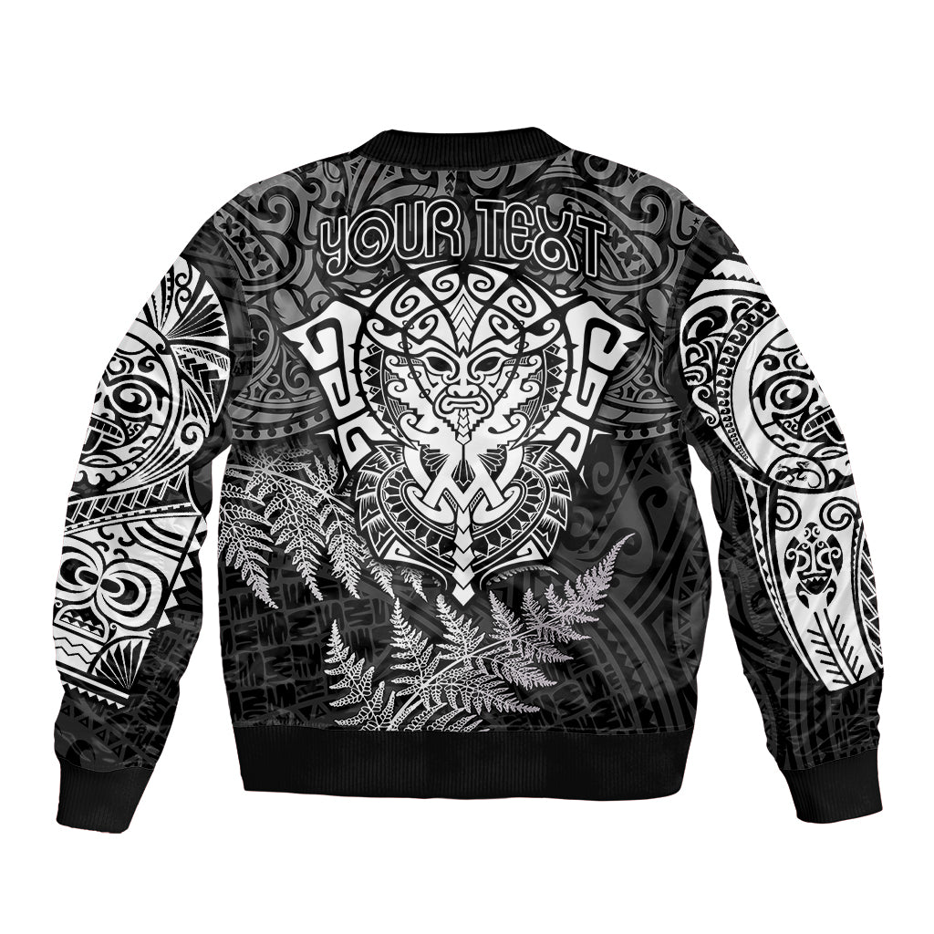 Personalised New Zealand Rugby Bomber Jacket Silver Fern All Black Mix Ta Moko White Style LT9 - Wonder Print Shop