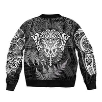Personalised New Zealand Rugby Bomber Jacket Silver Fern All Black Mix Ta Moko White Style LT9 - Wonder Print Shop